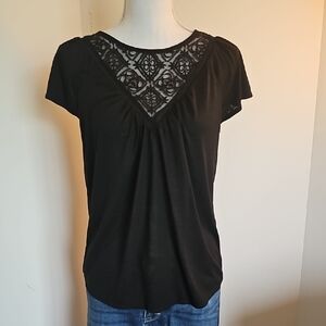 White House Black Market Black Lace Accent Blouse